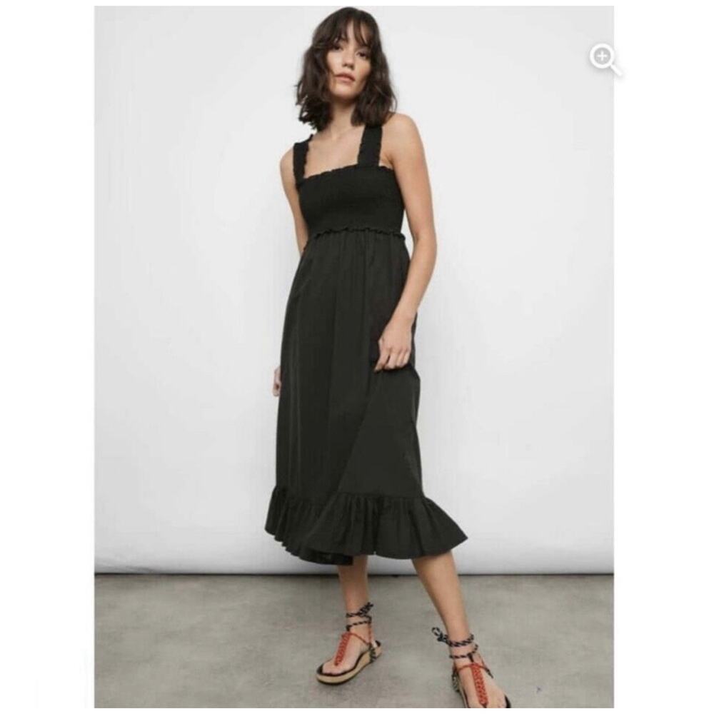 RAILS Women Rumi Black Smocked Square Neck Bodice Ruffle Midi Dress Sz L NWT